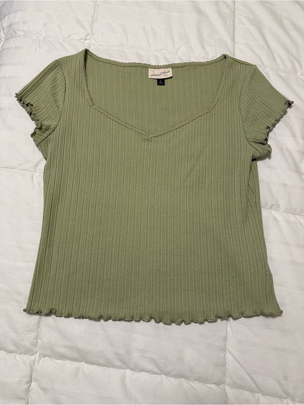 Madewell Olive Green Ribbed V-Neck Women's Top